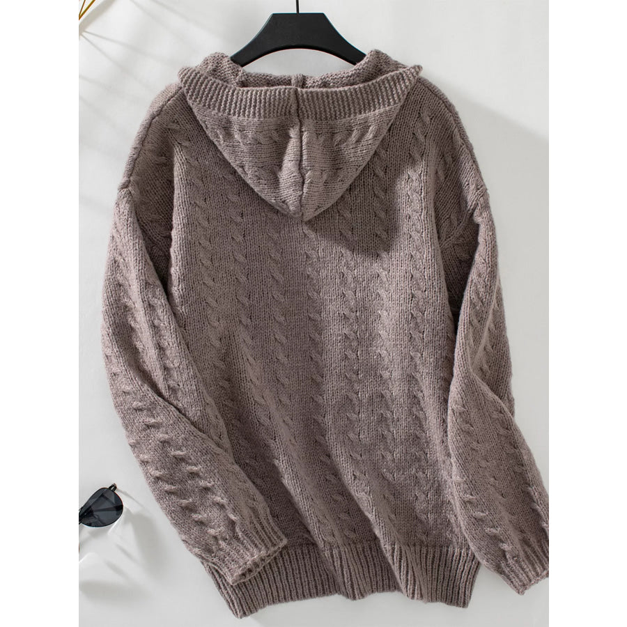 Cable Knit Open Front Hooded Cardigan Apparel and Accessories