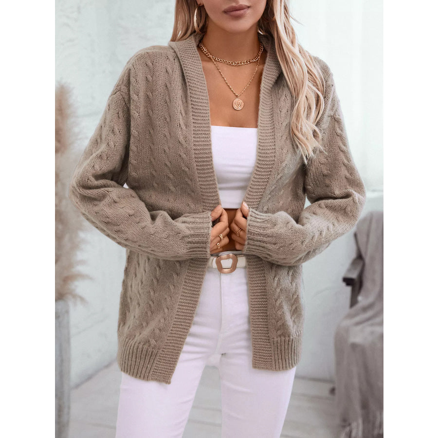 Cable Knit Open Front Hooded Cardigan Apparel and Accessories