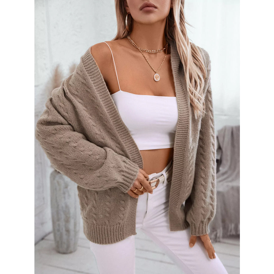 Cable Knit Open Front Hooded Cardigan Apparel and Accessories