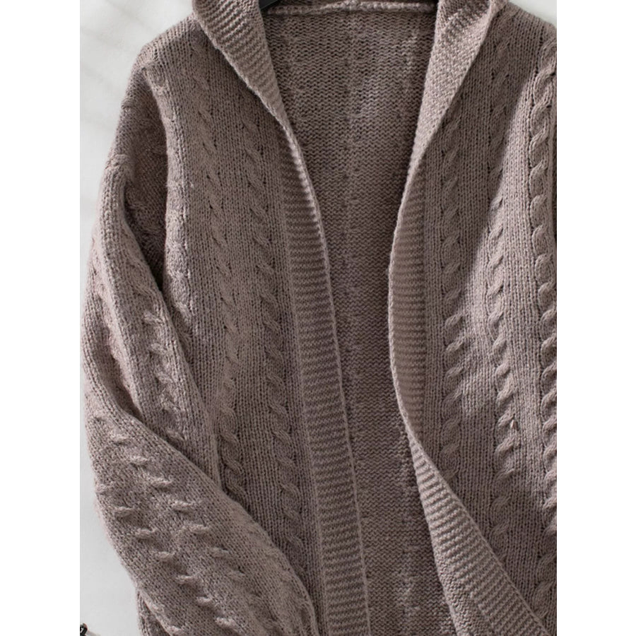 Cable Knit Open Front Hooded Cardigan Apparel and Accessories