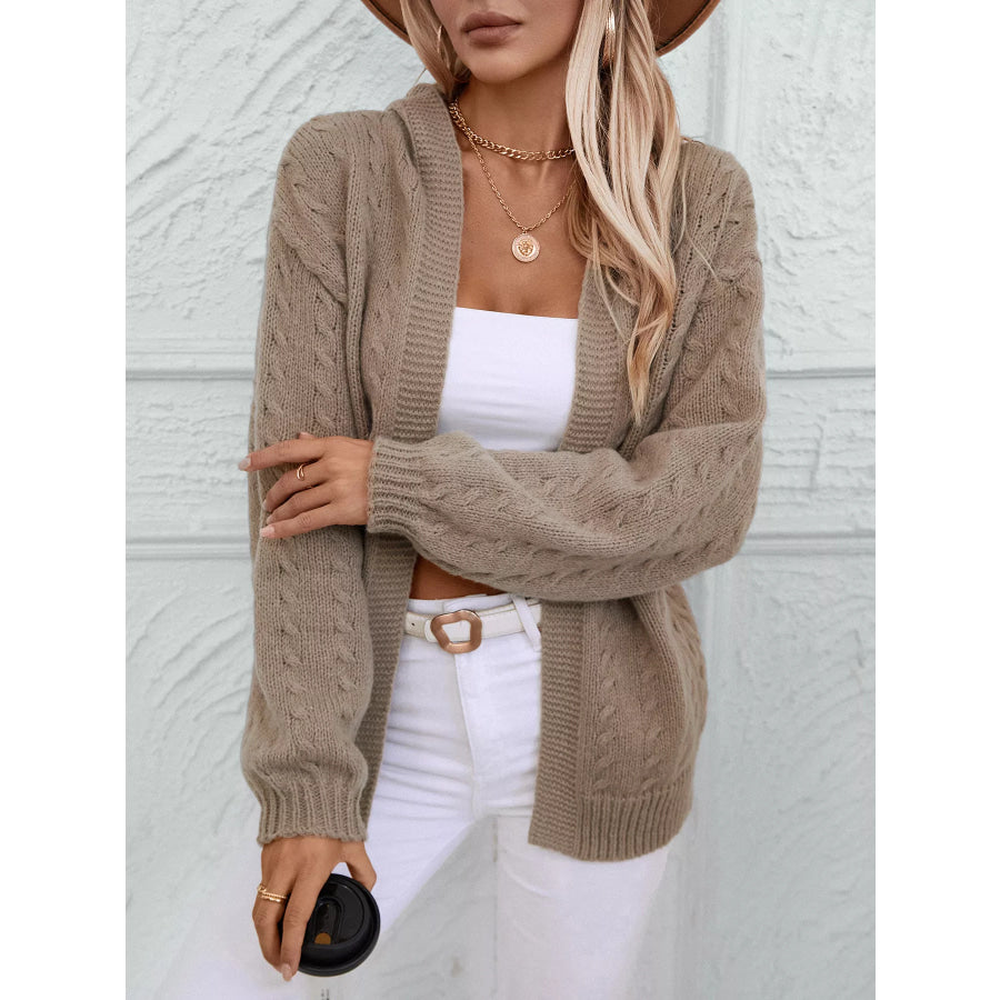 Cable Knit Open Front Hooded Cardigan Apparel and Accessories