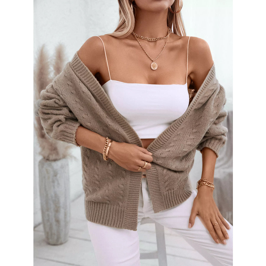 Cable Knit Open Front Hooded Cardigan Apparel and Accessories