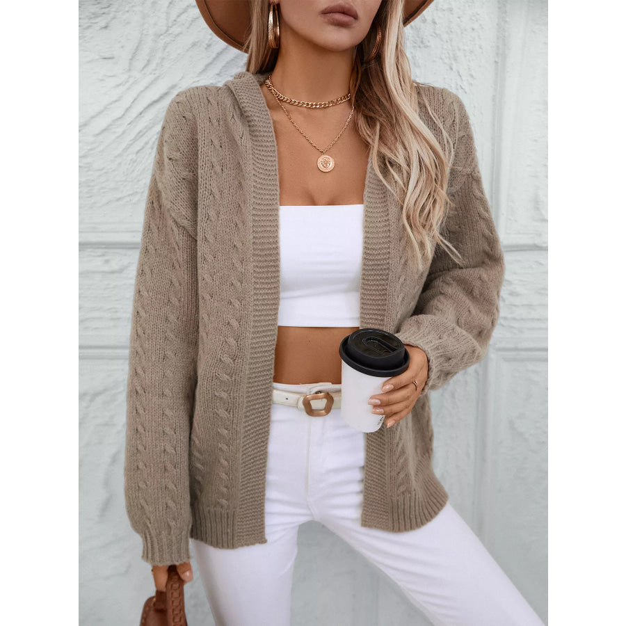 Cable Knit Open Front Hooded Cardigan Apparel and Accessories