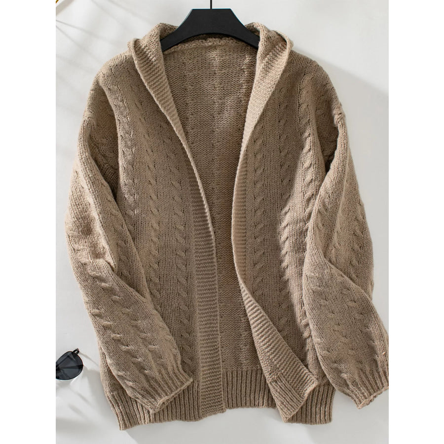 Cable Knit Open Front Hooded Cardigan Apparel and Accessories