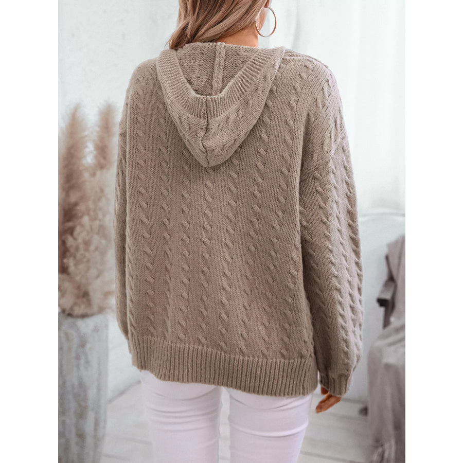 Cable Knit Open Front Hooded Cardigan Apparel and Accessories