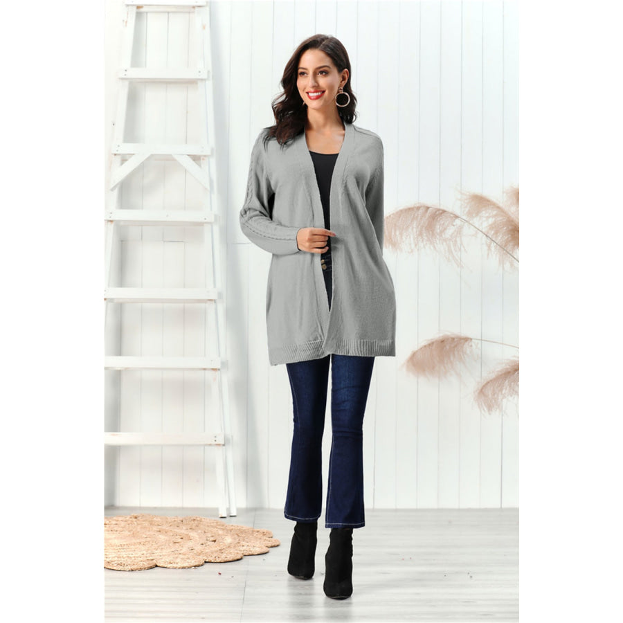 Cable-Knit Open Front Long Sleeve Cardigan Apparel and Accessories