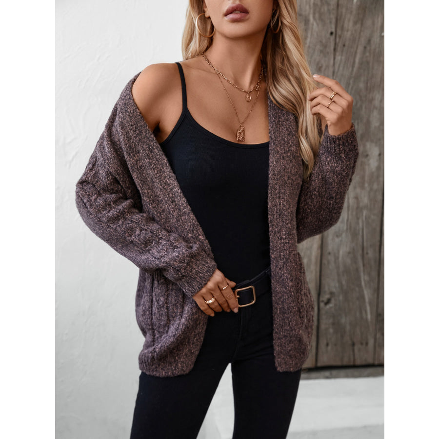 Cable-Knit Open Front Long Sleeve Cardigan Apparel and Accessories