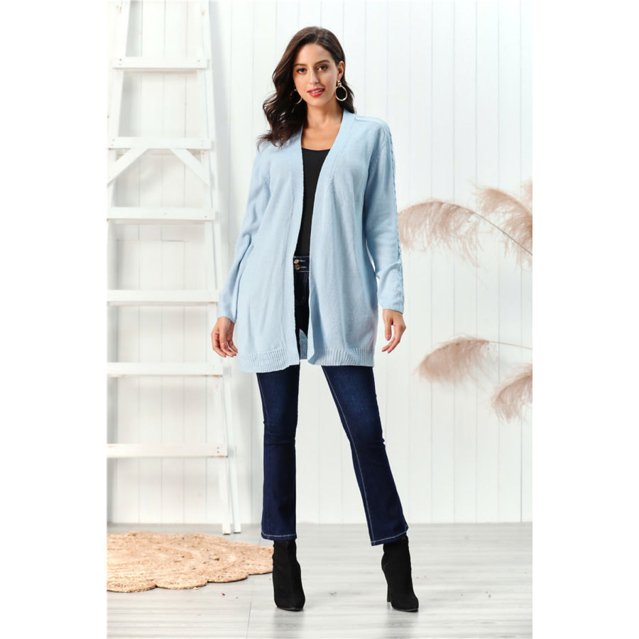 Cable-Knit Open Front Long Sleeve Cardigan Apparel and Accessories