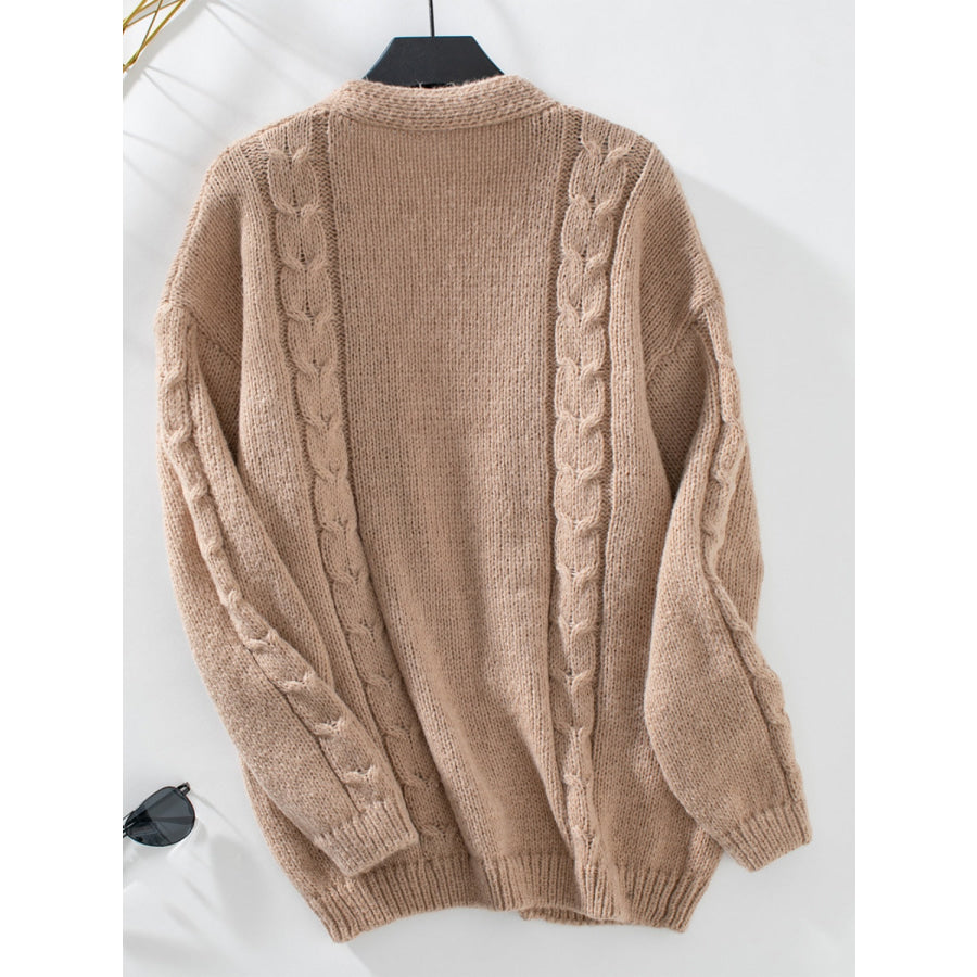 Cable-Knit Open Front Long Sleeve Cardigan Apparel and Accessories