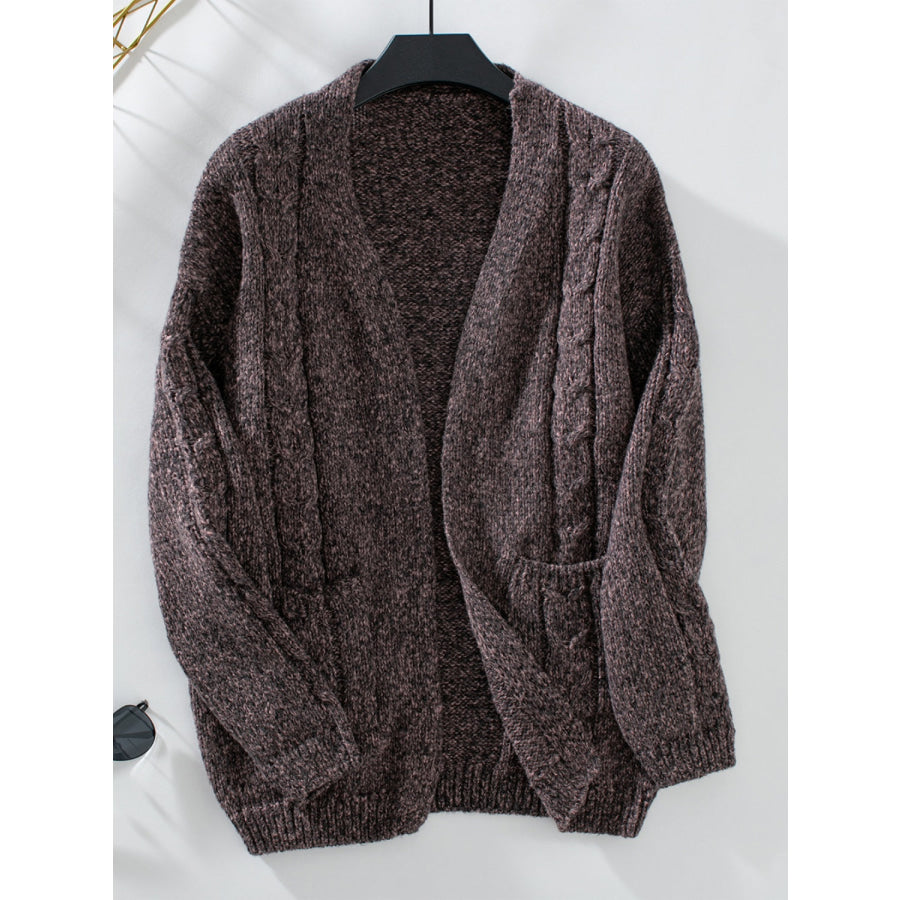 Cable-Knit Open Front Long Sleeve Cardigan Apparel and Accessories