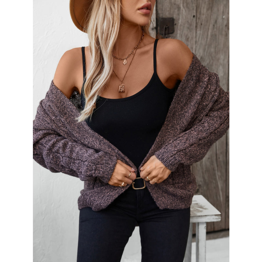 Cable-Knit Open Front Long Sleeve Cardigan Apparel and Accessories