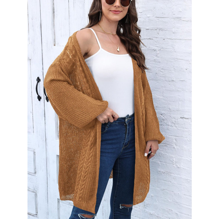 Cable-Knit Open Front Long Sleeve Cardigan Apparel and Accessories