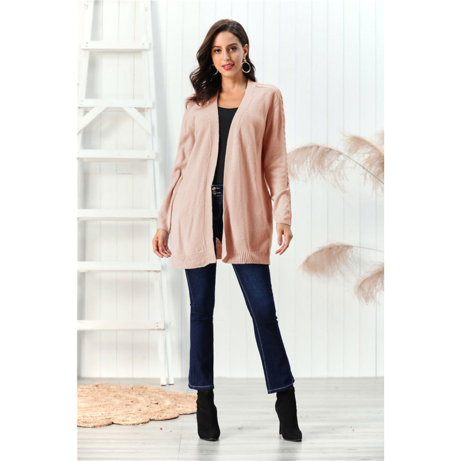 Cable-Knit Open Front Long Sleeve Cardigan Apparel and Accessories