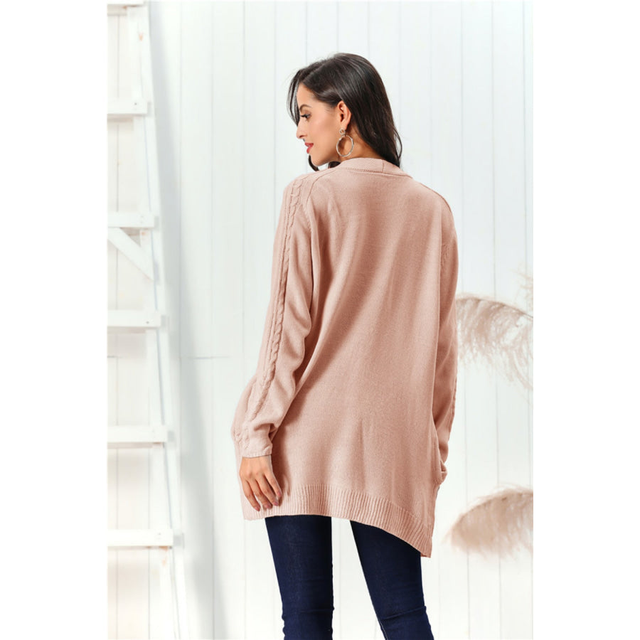 Cable-Knit Open Front Long Sleeve Cardigan Apparel and Accessories