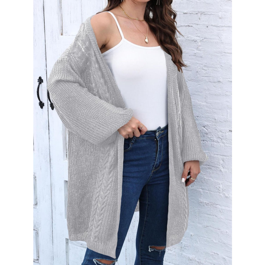 Cable-Knit Open Front Long Sleeve Cardigan Apparel and Accessories