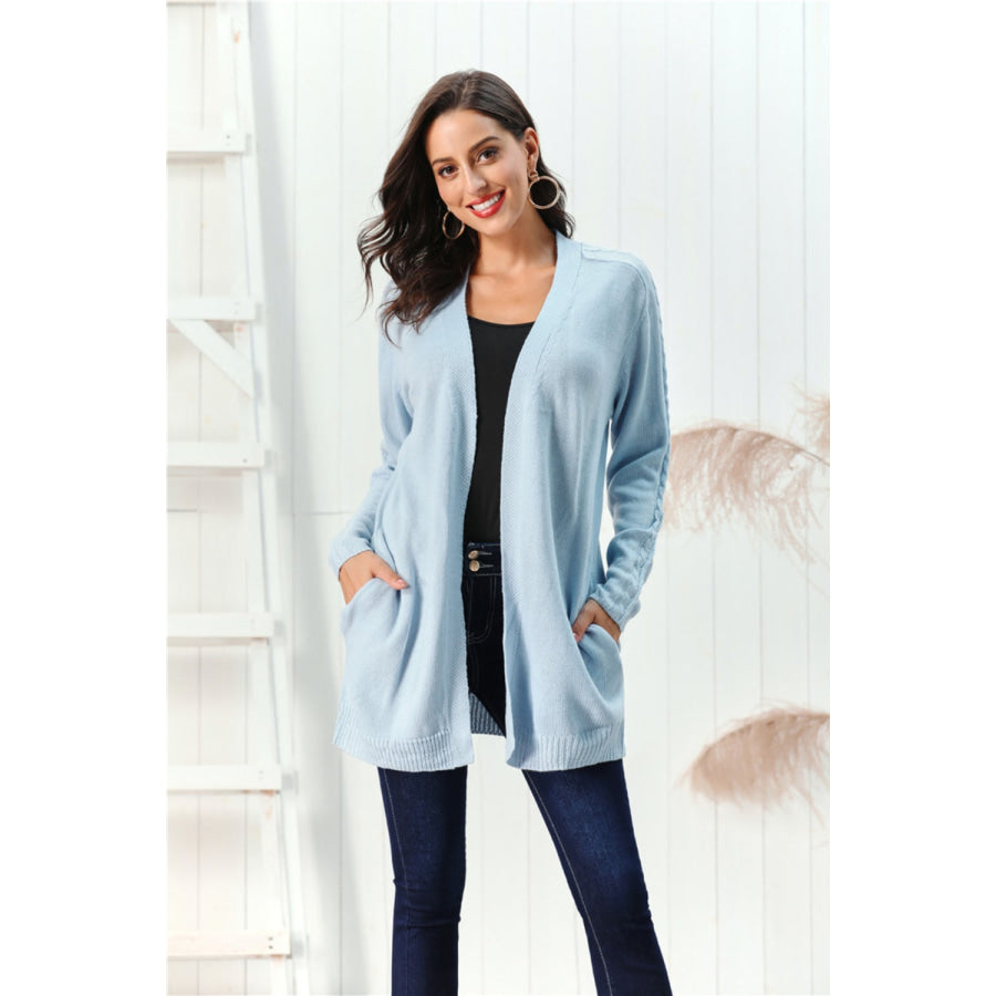 Cable-Knit Open Front Long Sleeve Cardigan Apparel and Accessories