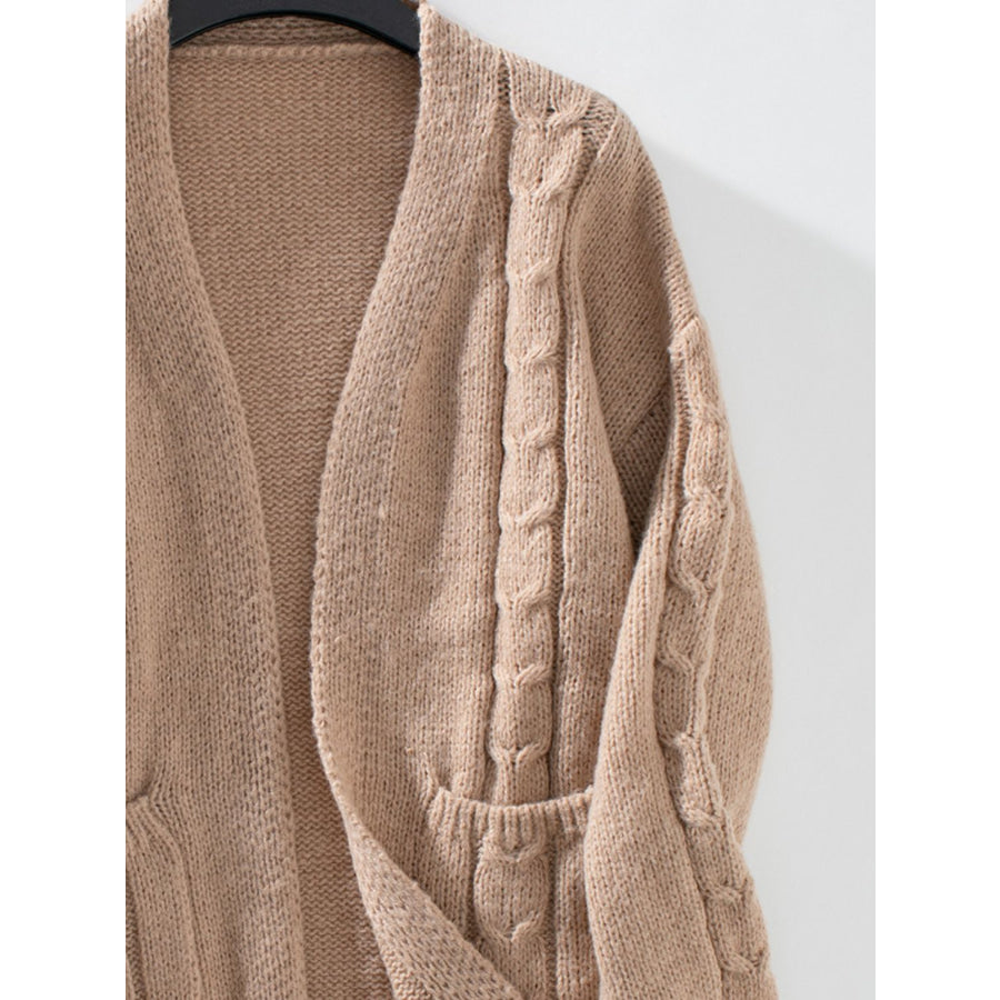 Cable-Knit Open Front Long Sleeve Cardigan Apparel and Accessories