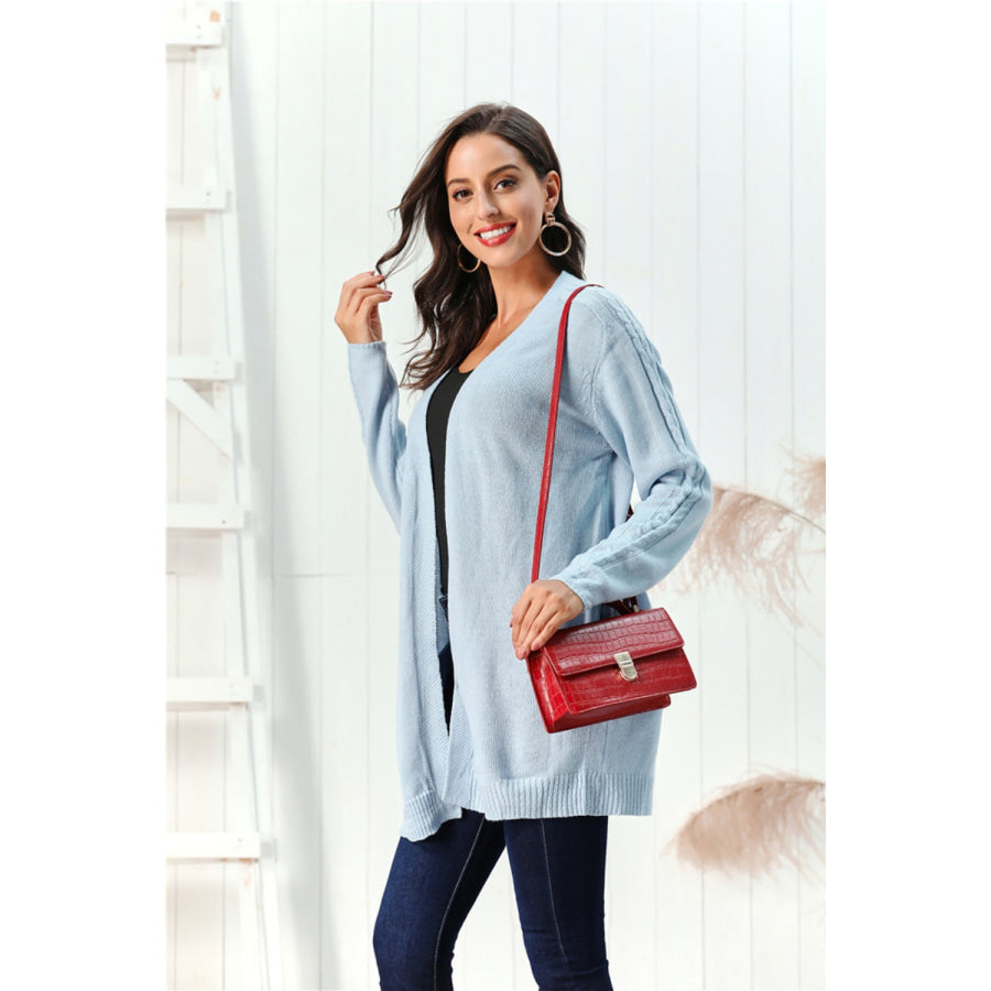 Cable-Knit Open Front Long Sleeve Cardigan Apparel and Accessories