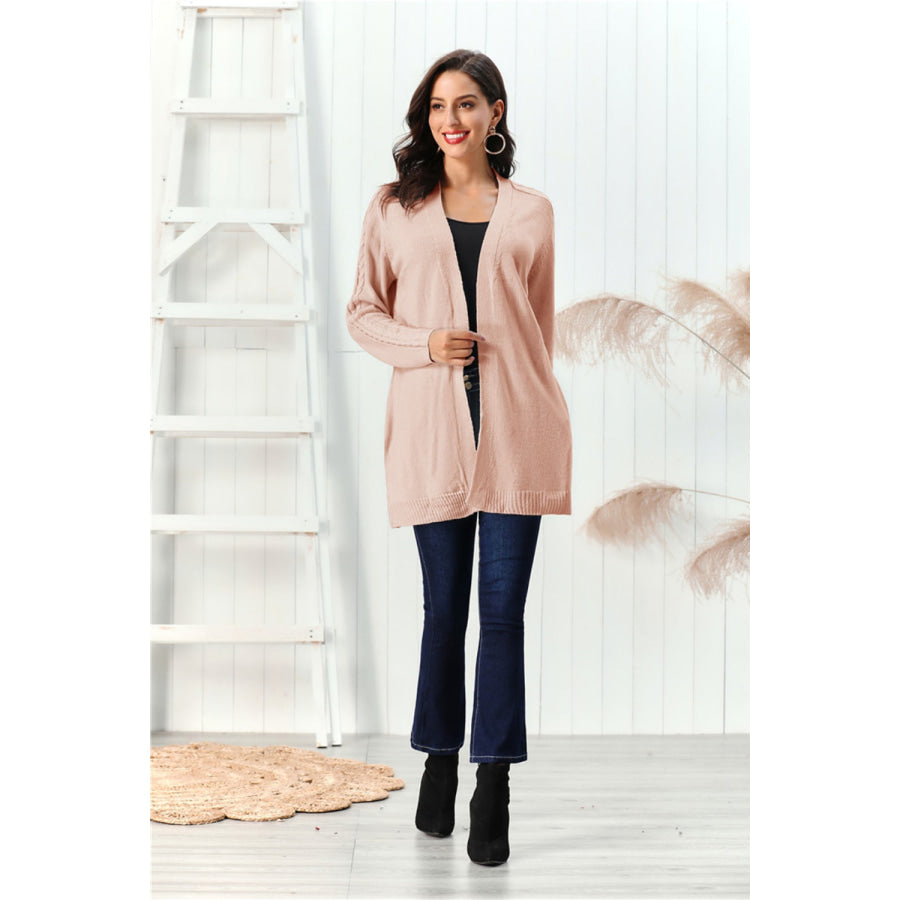 Cable-Knit Open Front Long Sleeve Cardigan Apparel and Accessories