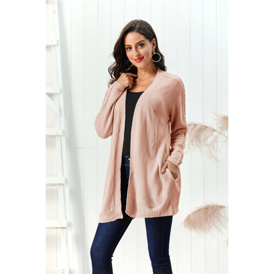 Cable-Knit Open Front Long Sleeve Cardigan Apparel and Accessories