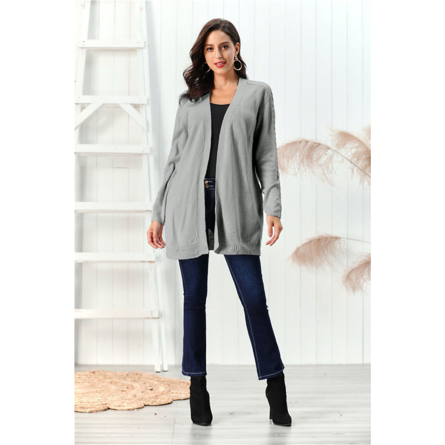 Cable-Knit Open Front Long Sleeve Cardigan Apparel and Accessories