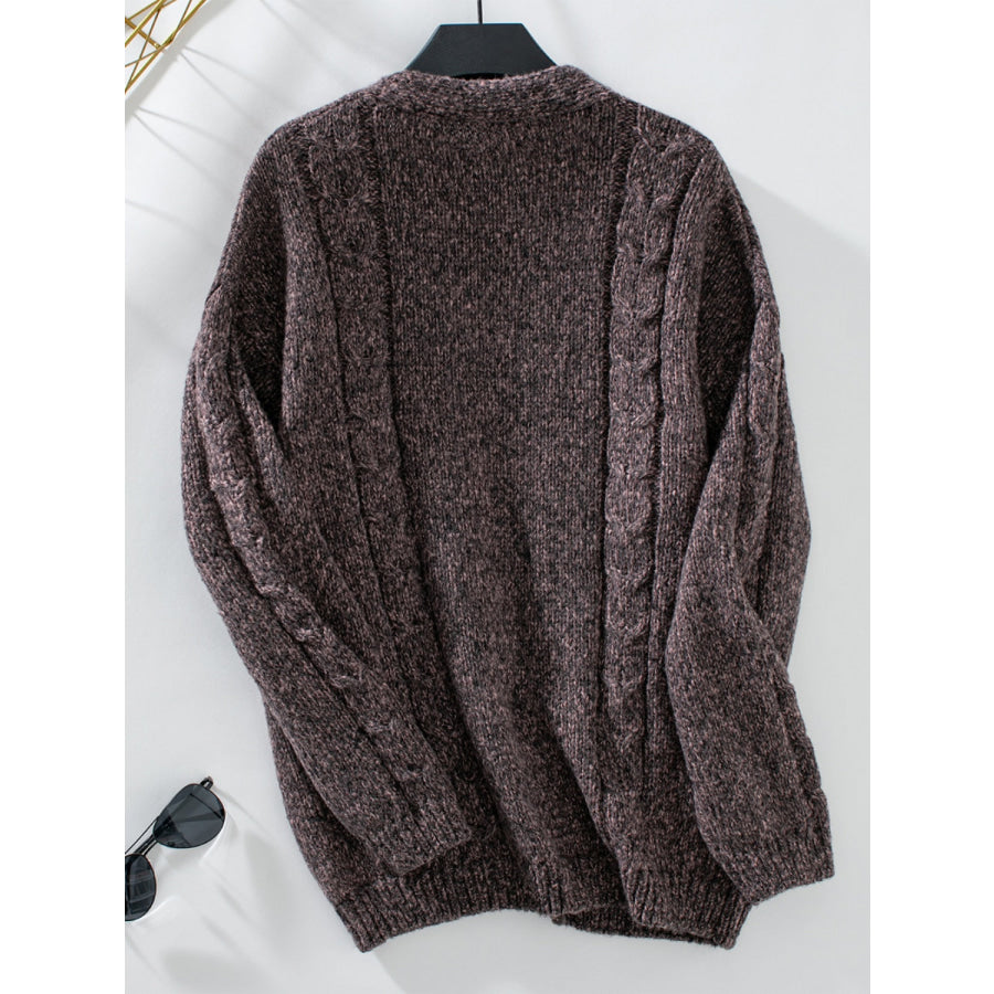 Cable-Knit Open Front Long Sleeve Cardigan Apparel and Accessories