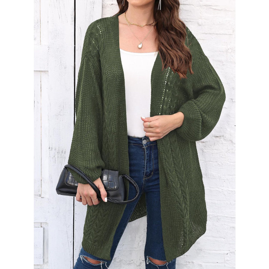 Cable-Knit Open Front Long Sleeve Cardigan Apparel and Accessories