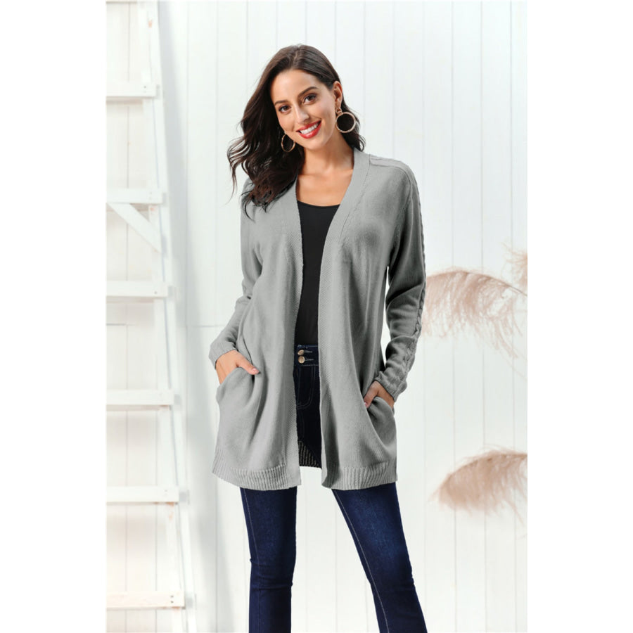 Cable-Knit Open Front Long Sleeve Cardigan Apparel and Accessories