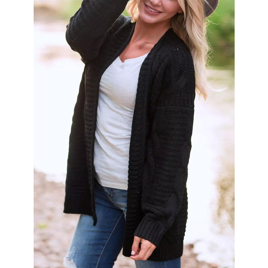 Cable-Knit Open Front Long Sleeve Cardigan Apparel and Accessories