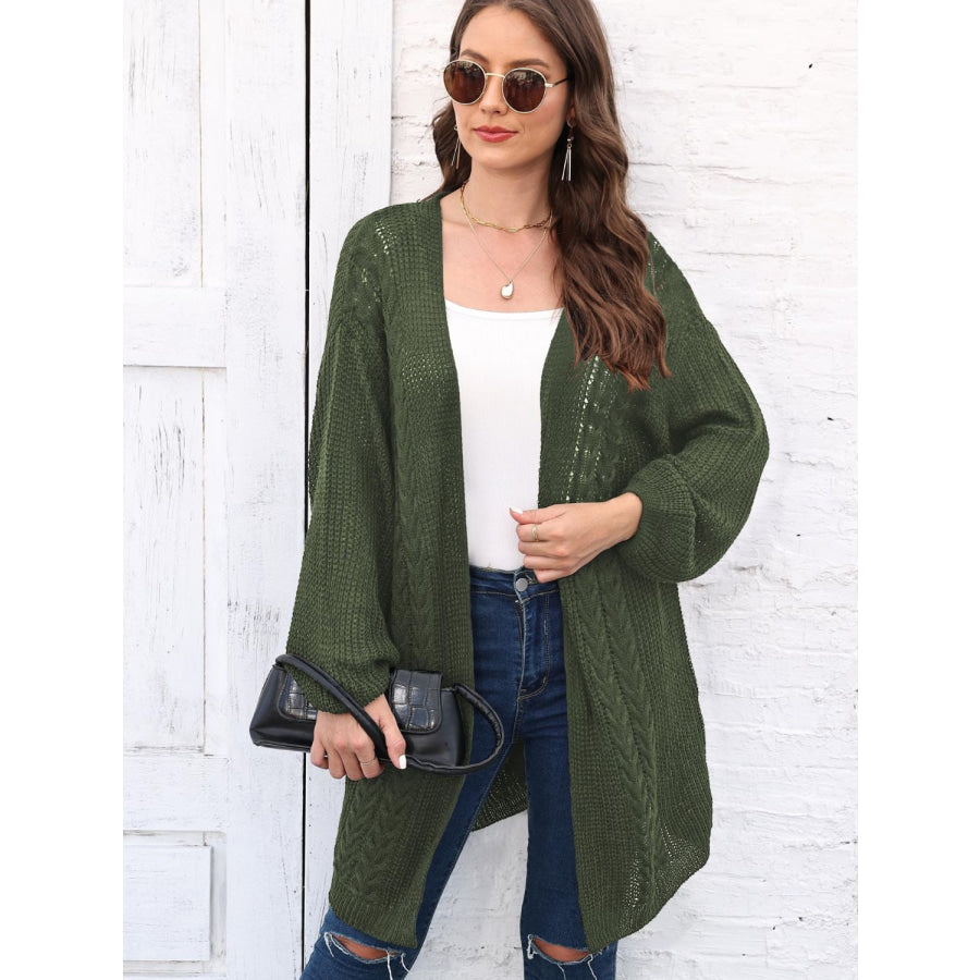 Cable-Knit Open Front Long Sleeve Cardigan Apparel and Accessories