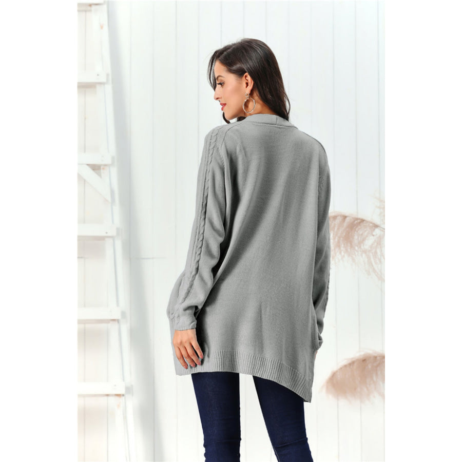 Cable-Knit Open Front Long Sleeve Cardigan Apparel and Accessories