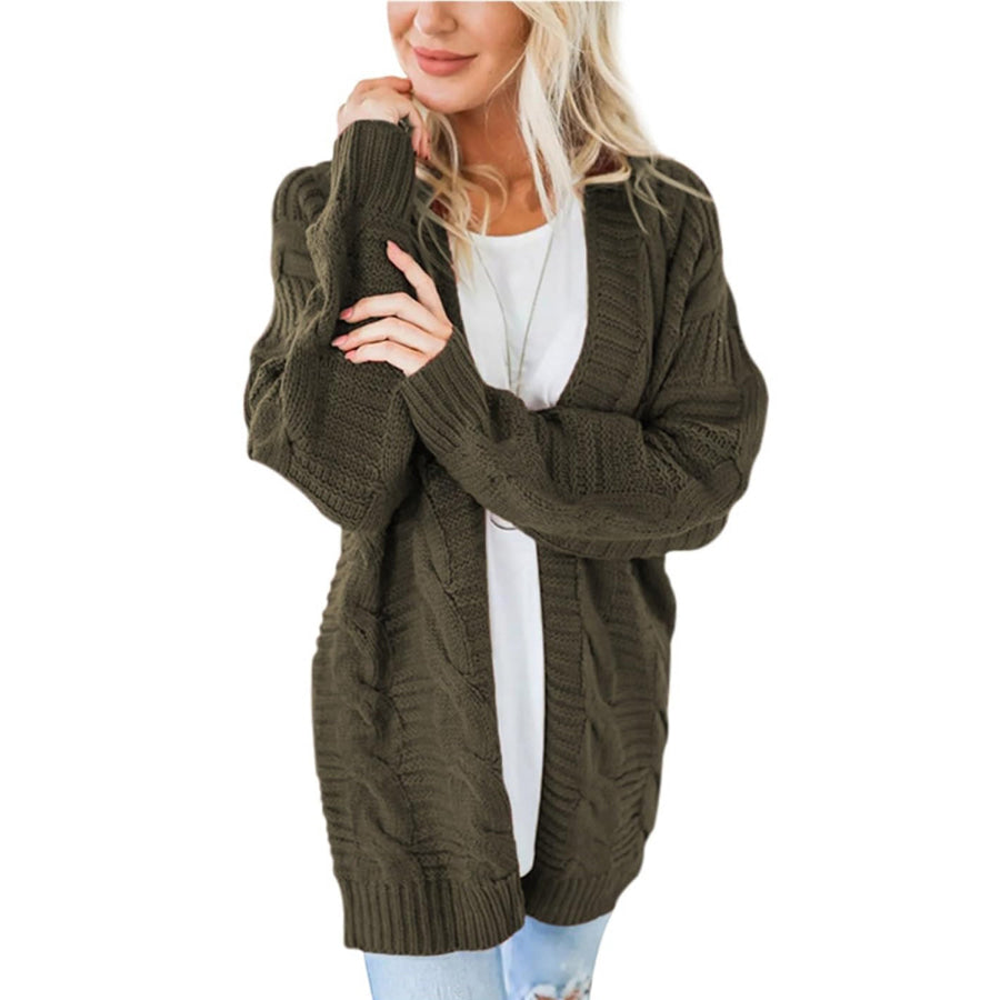 Cable-Knit Open Front Long Sleeve Cardigan Apparel and Accessories