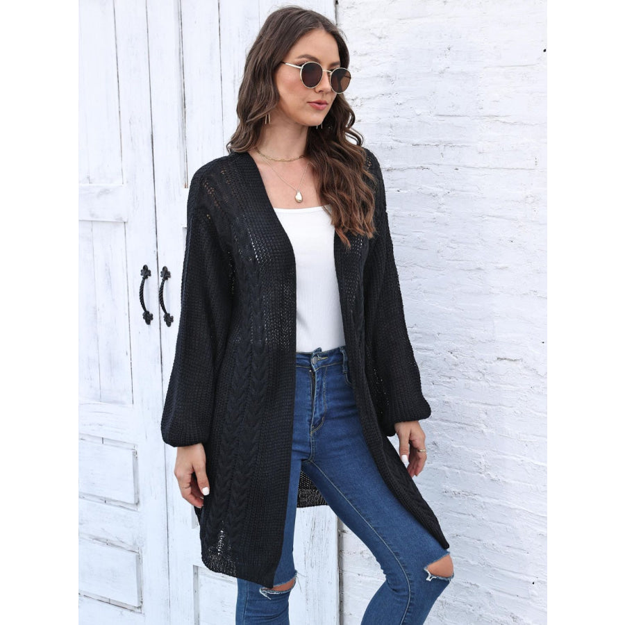 Cable-Knit Open Front Long Sleeve Cardigan Apparel and Accessories