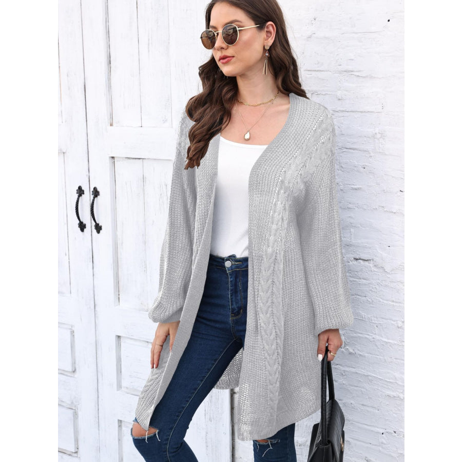 Cable-Knit Open Front Long Sleeve Cardigan Light Gray / One Size Apparel and Accessories