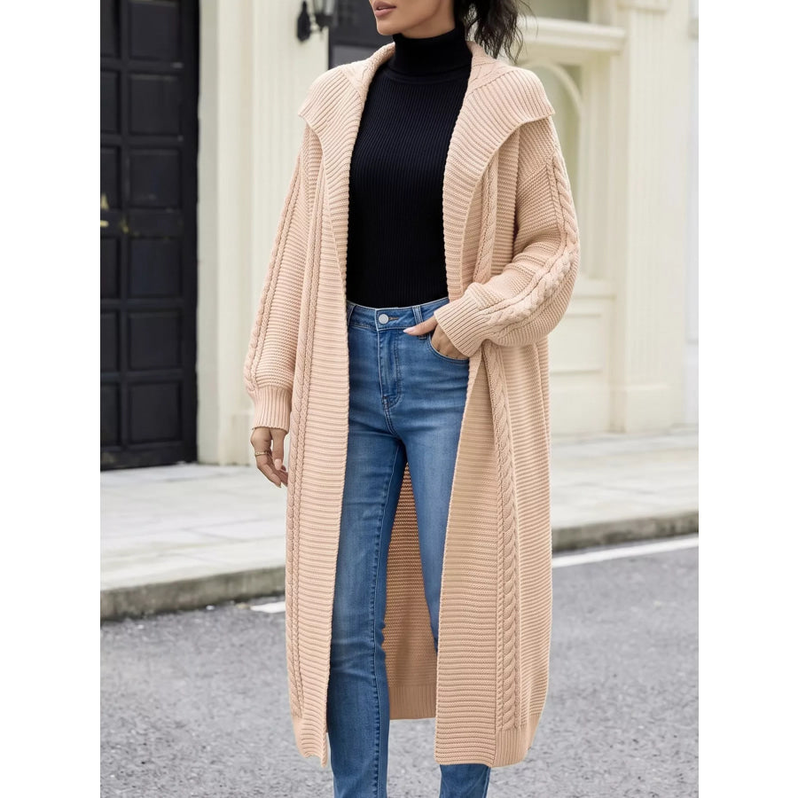 Cable-Knit Open-Front Longline Cardigan Apparel and Accessories