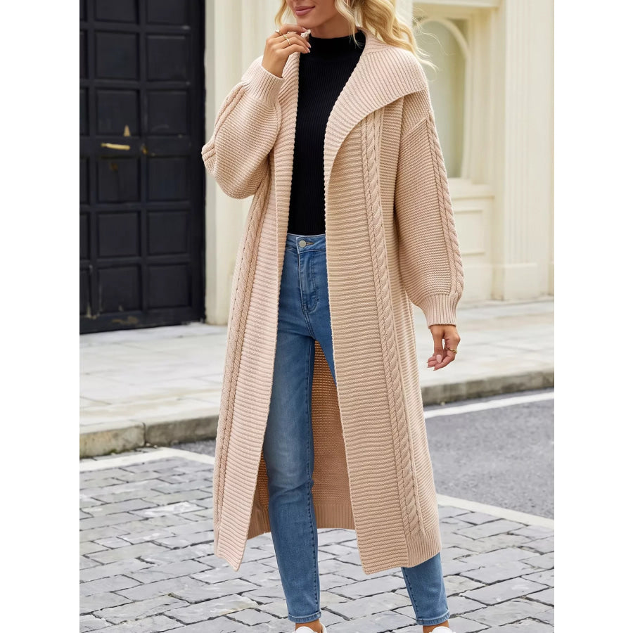 Cable-Knit Open-Front Longline Cardigan Apparel and Accessories