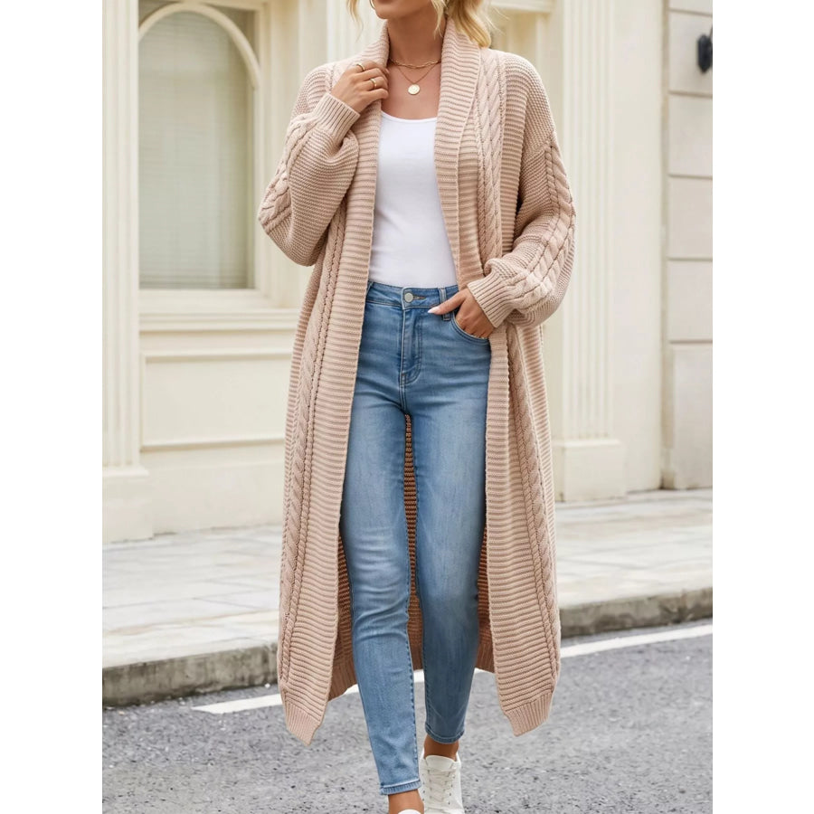 Cable-Knit Open-Front Longline Cardigan Apparel and Accessories