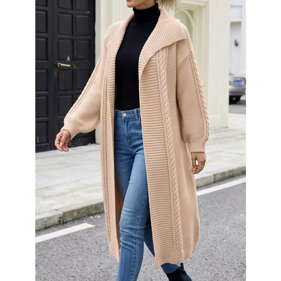 Cable-Knit Open-Front Longline Cardigan Apricot / S/M Apparel and Accessories