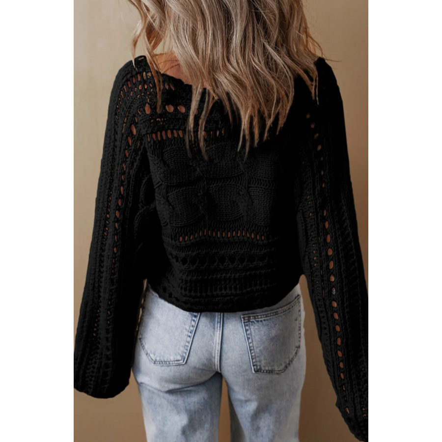 Cable-Knit Openwork Long Sleeve Sweater Apparel and Accessories