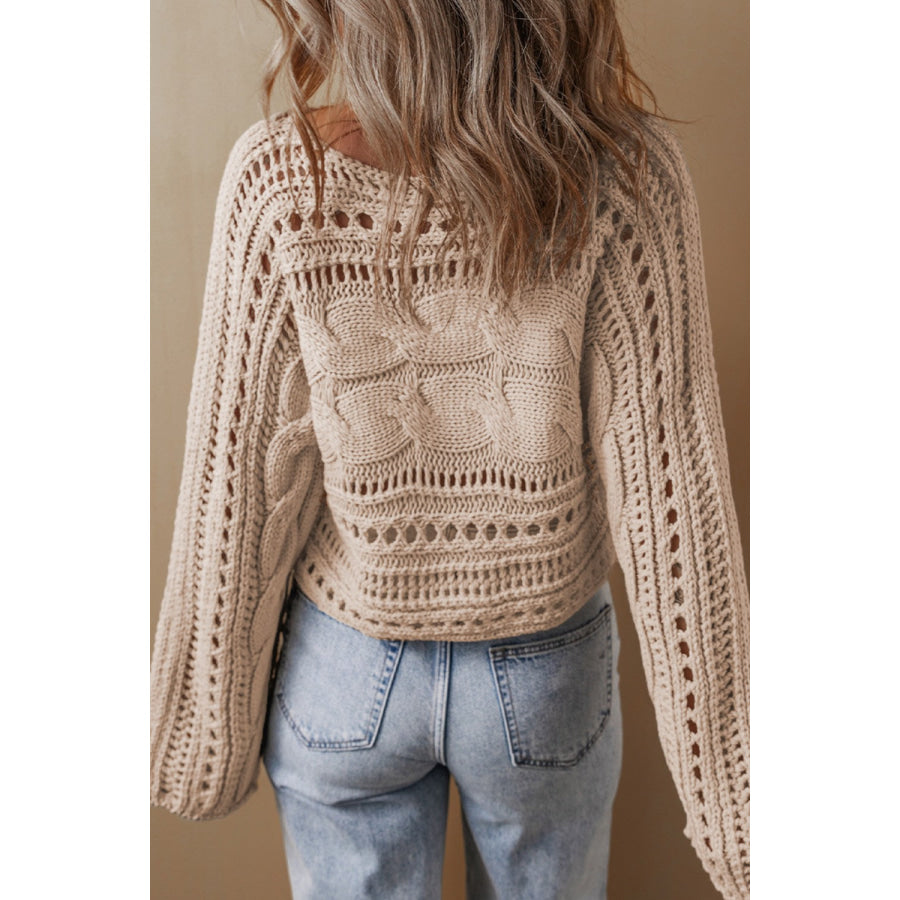 Cable-Knit Openwork Long Sleeve Sweater Apparel and Accessories