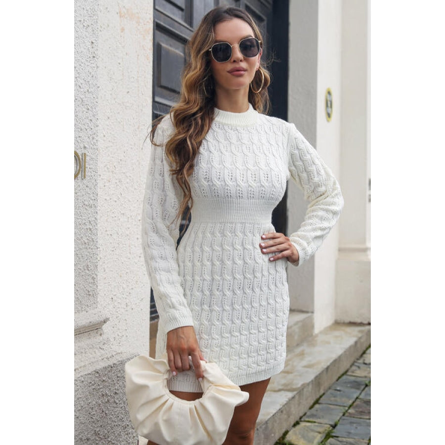 Cable-Knit Openwork Sweater Dress White / S