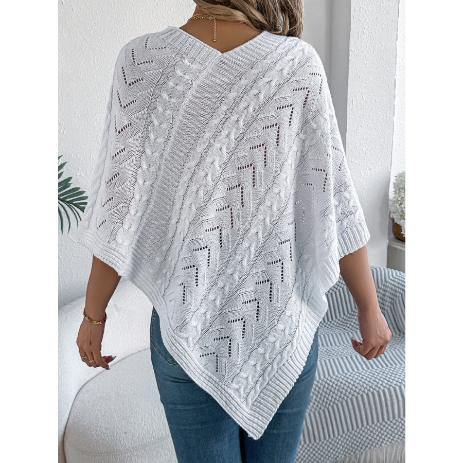 Cable-Knit Openwork Three-Quarter Sleeve Sweater Apparel and Accessories