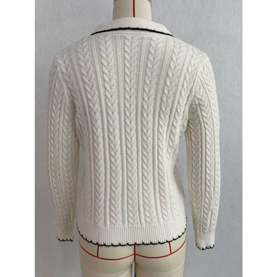 Cable Knit Polo Collar Button-Up Cardigan Apparel and Accessories