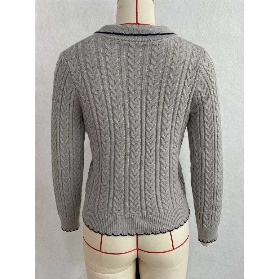 Cable Knit Polo Collar Button-Up Cardigan Apparel and Accessories