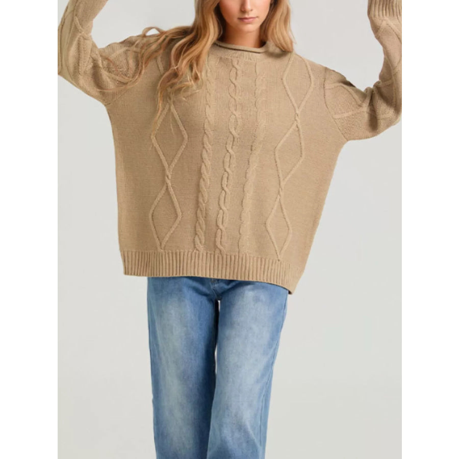 Cable Knit Ribbed Hem Sweater Apparel and Accessories