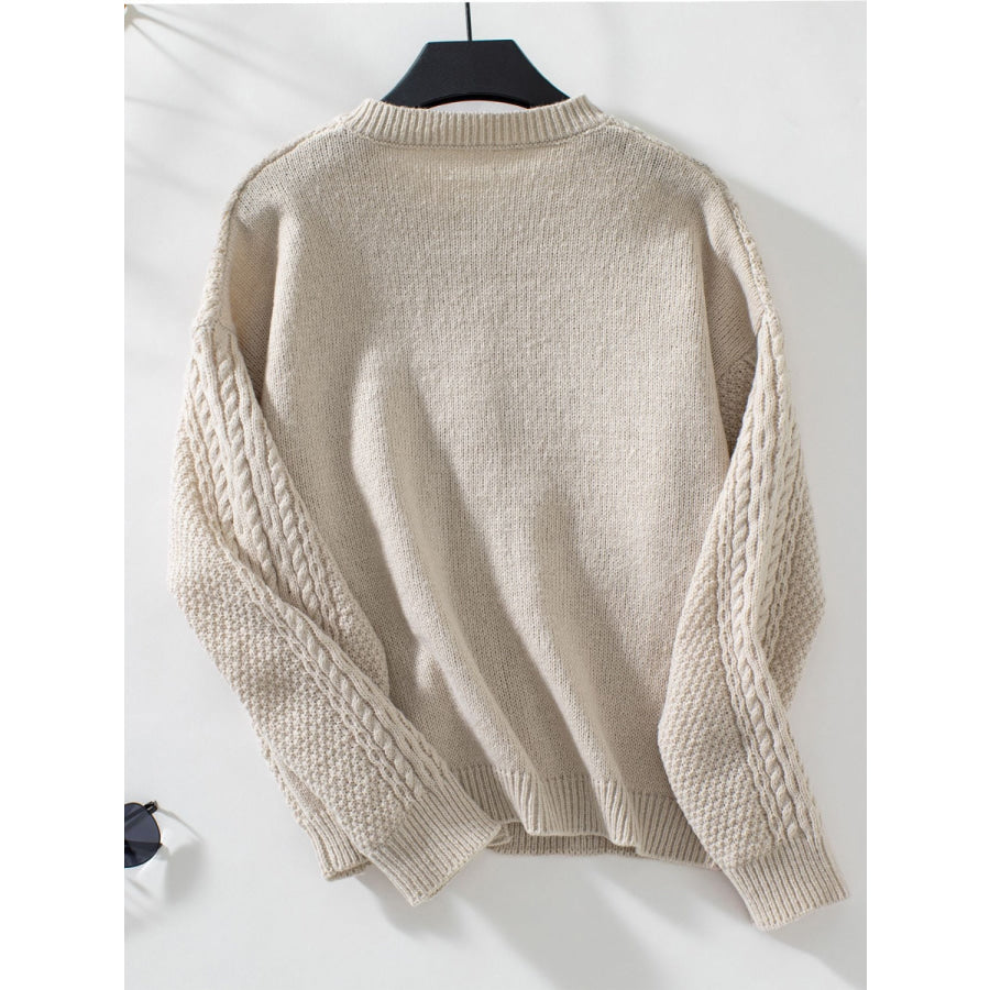 Cable-Knit Round Neck Button Up Cardigan Apparel and Accessories