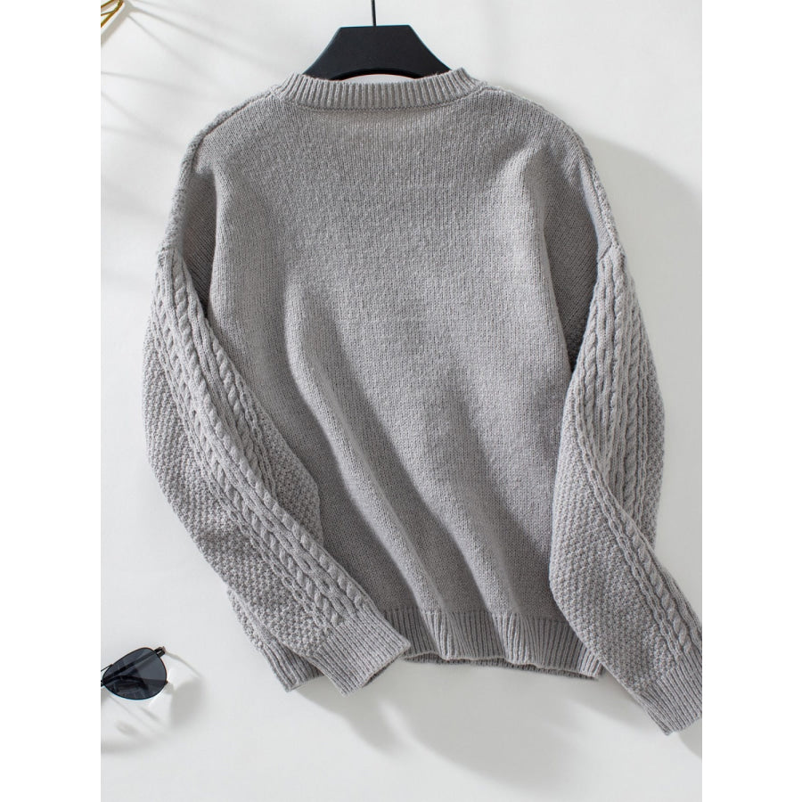 Cable-Knit Round Neck Button Up Cardigan Apparel and Accessories