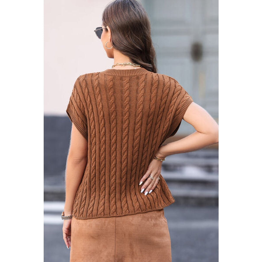 Cable-Knit Round Neck Cap Sleeve Sweater Apparel and Accessories