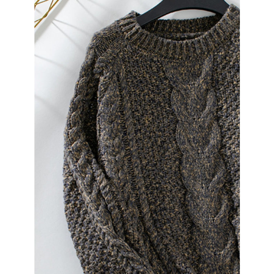 Cable Knit Round Neck Cold Shoulder Sweater Apparel and Accessories