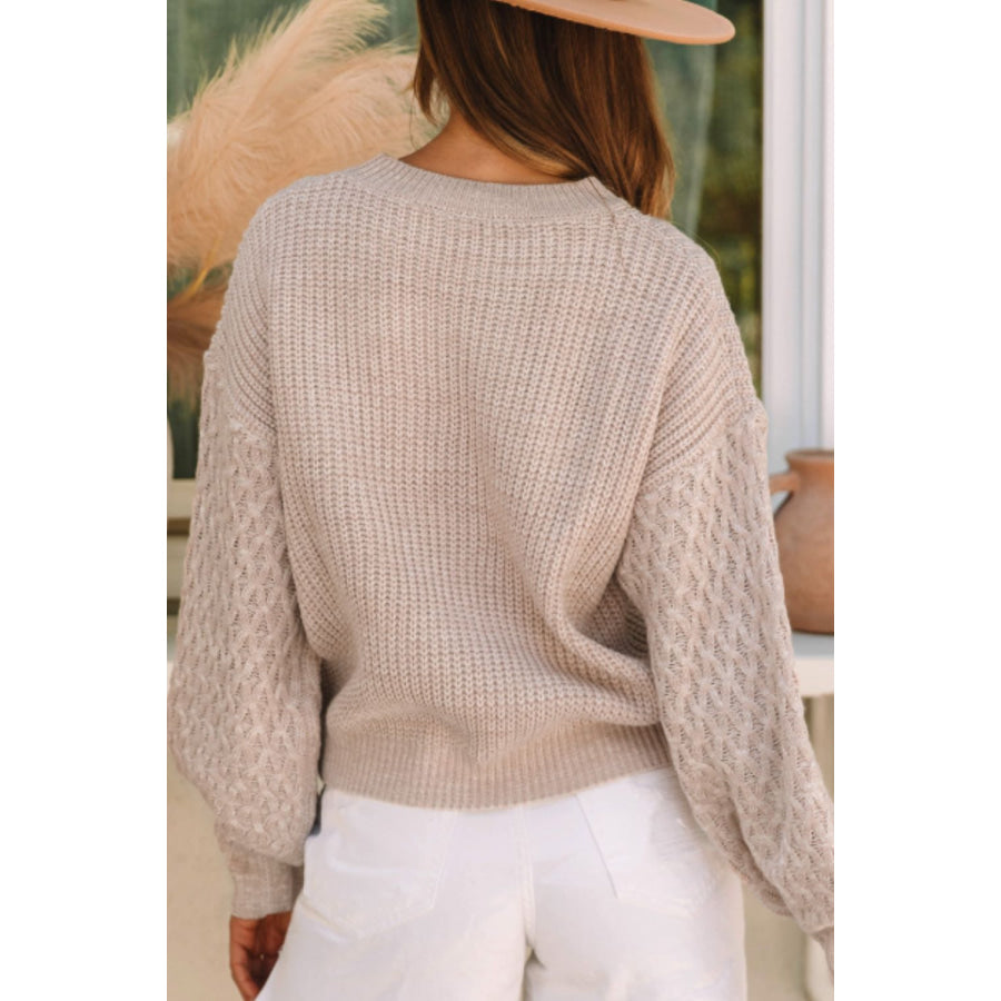 Cable-Knit Round Neck Dropped Shoulder Sweater Apparel and Accessories